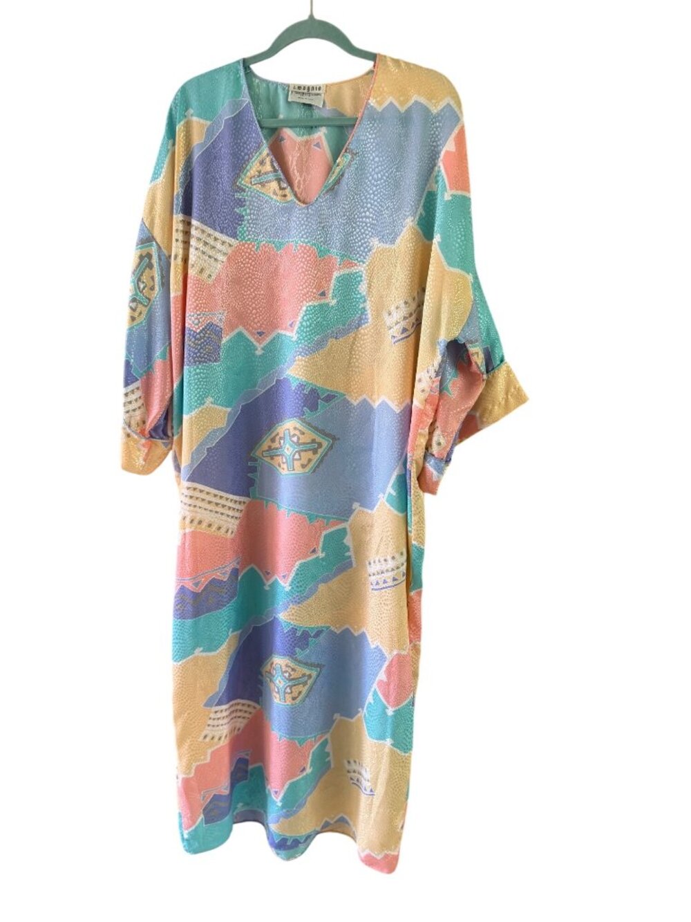 Mary McFadden Womens Maxi Caftan Dress OS Pastel Multicolor Polyester Vintage